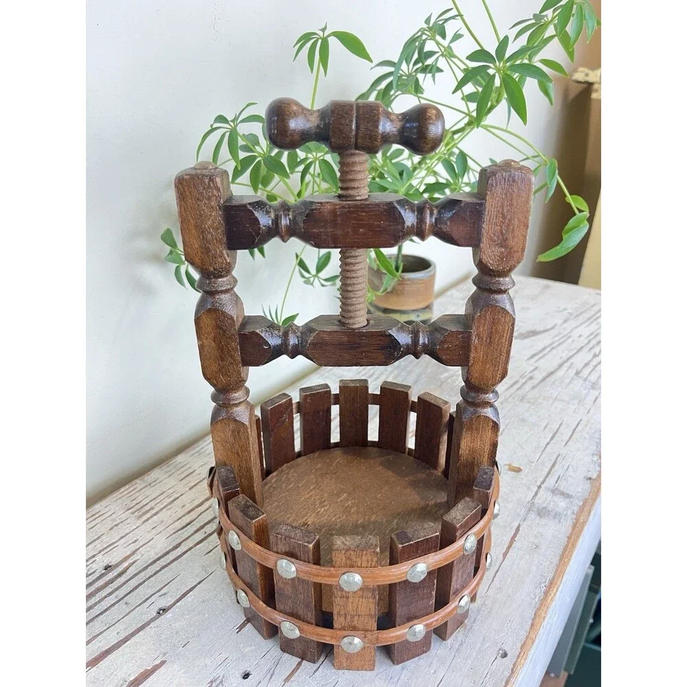 Vintage Wooden Wishing Well Nut Cracker Basket Bowl Hand Crank Cottage Charm